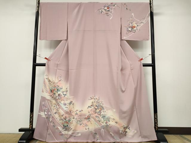 平和屋着物●訪問着　扇面吉祥花車文　暈し染め　金彩　正絹　逸品　未使用　CABD0195ut
