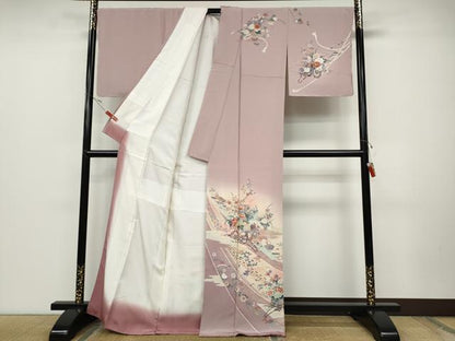 平和屋着物●訪問着　扇面吉祥花車文　暈し染め　金彩　正絹　逸品　未使用　CABD0195ut