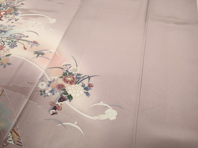平和屋着物●訪問着　扇面吉祥花車文　暈し染め　金彩　正絹　逸品　未使用　CABD0195ut