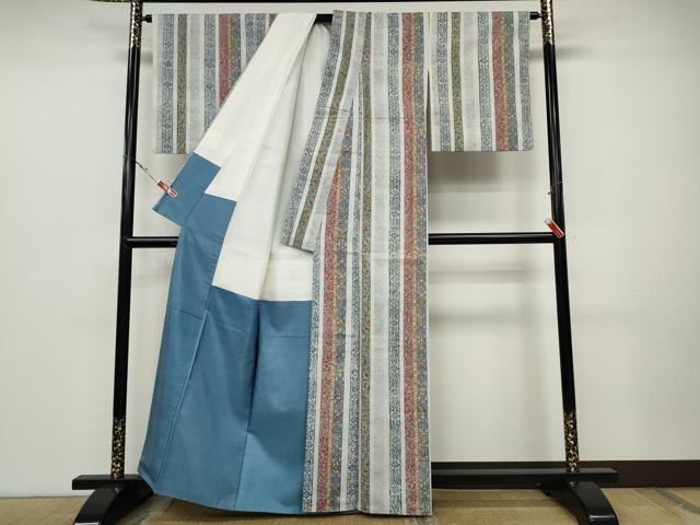 平和屋着物●上質な小紋　紬地　更紗花間道　正絹　逸品　CABD0196ut