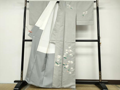 平和屋着物●本加賀友禅作家　成竹登茂男　訪問着　白山紬　枝花文　そごう扱い　正絹　逸品　CABD0197ut