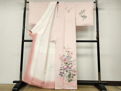 平和屋着物●本加賀友禅作家　金丸充夫　訪問着　草花文　正絹　逸品　CABD0199ut