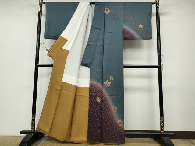 平和屋着物●訪問着　刺繍　吉祥舞花文　暈し染め　金彩　正絹　逸品　CABD0201ut