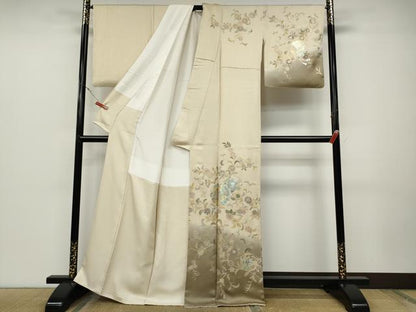 平和屋着物●訪問着　鏡裏枝花文　暈し染め　金銀彩　正絹　逸品　CABD0202ut