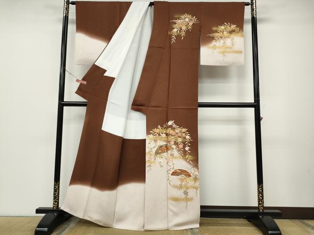 平和屋着物●訪問着　駒刺繍　櫛　枝垂れ花文　暈し染め　金彩　正絹　逸品　CABD0203ut