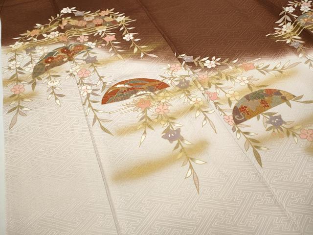平和屋着物●訪問着　駒刺繍　櫛　枝垂れ花文　暈し染め　金彩　正絹　逸品　CABD0203ut