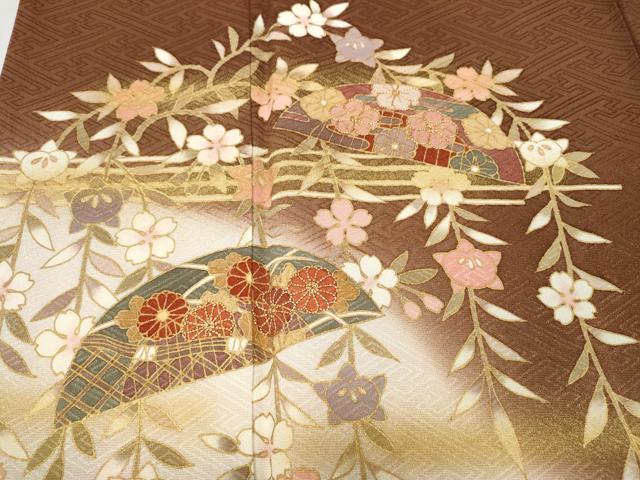 平和屋着物●訪問着　駒刺繍　櫛　枝垂れ花文　暈し染め　金彩　正絹　逸品　CABD0203ut
