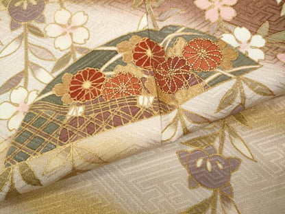 平和屋着物●訪問着　駒刺繍　櫛　枝垂れ花文　暈し染め　金彩　正絹　逸品　CABD0203ut