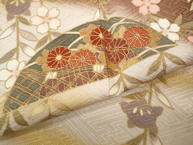 平和屋着物●訪問着　駒刺繍　櫛　枝垂れ花文　暈し染め　金彩　正絹　逸品　CABD0203ut