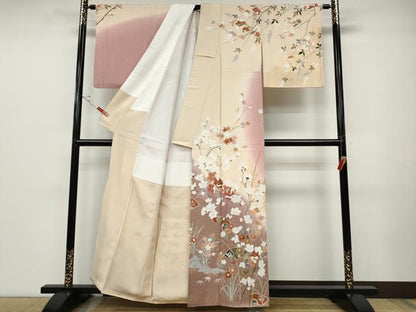 平和屋着物●訪問着　地紙枝花文　暈し染め　金銀彩　正絹　逸品　CABD0204ut