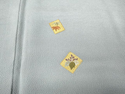 平和屋着物●訪問着　総刺繍　色紙草花文　金彩　鬼しぼ縮緬　正絹　逸品　CABD0206ut