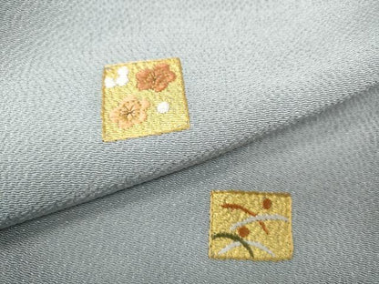 平和屋着物●訪問着　総刺繍　色紙草花文　金彩　鬼しぼ縮緬　正絹　逸品　CABD0206ut