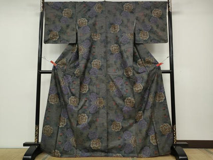 平和屋着物●本場大島紬　9マルキ　草花文　正絹　逸品　CABD0208ut