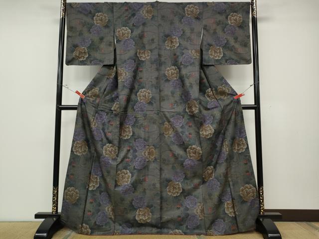 平和屋着物●本場大島紬　9マルキ　草花文　正絹　逸品　CABD0208ut