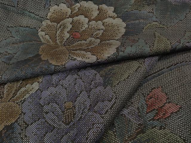 平和屋着物●本場大島紬　9マルキ　草花文　正絹　逸品　CABD0208ut