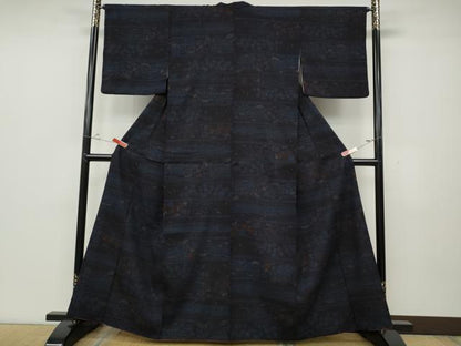 平和屋着物●結城紬　100亀甲　横段草花文　小田急百貨店扱い　正絹　逸品　CABD0214ut