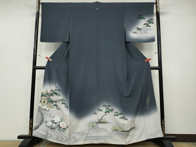 平和屋着物●訪問着　作家物　手描き　銀閣寺　暈し染め　正絹　逸品　未使用　CABD0215ut