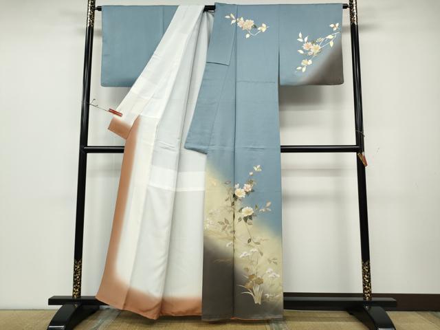平和屋着物●訪問着　枝花文　暈し染め　金彩　正絹　逸品　CABD0216ut