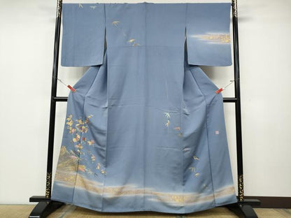 平和屋着物●訪問着　作家物　刺繍　笹　枝桜文　金彩　やまと誂製　正絹　逸品　CABD0218ut