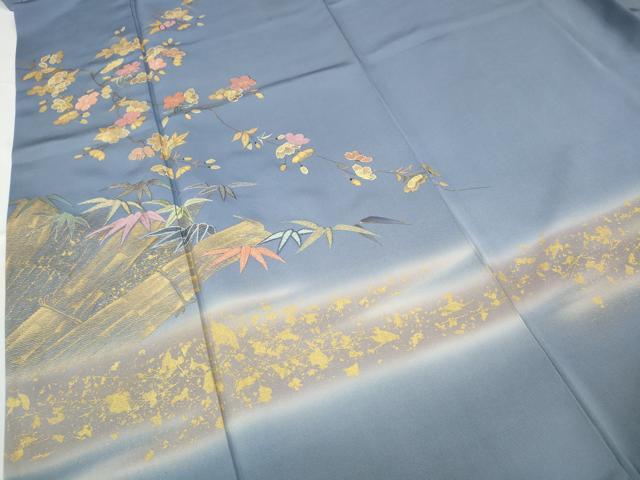 平和屋着物●訪問着　作家物　刺繍　笹　枝桜文　金彩　やまと誂製　正絹　逸品　CABD0218ut