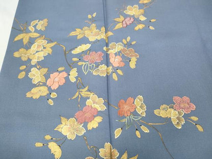 平和屋着物●訪問着　作家物　刺繍　笹　枝桜文　金彩　やまと誂製　正絹　逸品　CABD0218ut
