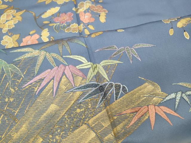 平和屋着物●訪問着　作家物　刺繍　笹　枝桜文　金彩　やまと誂製　正絹　逸品　CABD0218ut