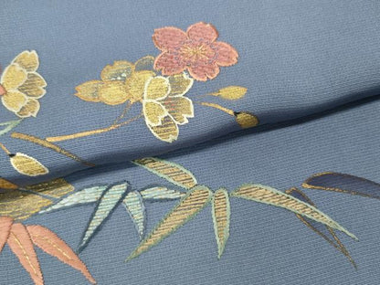 平和屋着物●訪問着　作家物　刺繍　笹　枝桜文　金彩　やまと誂製　正絹　逸品　CABD0218ut