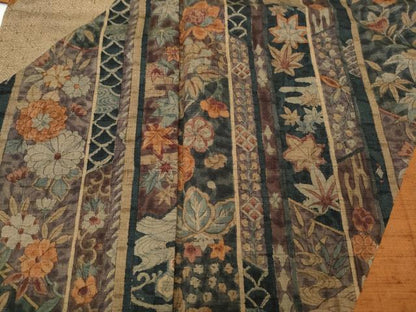 平和屋着物●訪問着　紬地　斜線草花文　正絹　逸品　CABD0219ut
