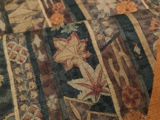 平和屋着物●訪問着　紬地　斜線草花文　正絹　逸品　CABD0219ut