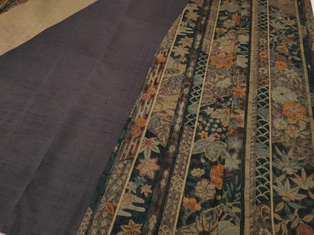 平和屋着物●訪問着　紬地　斜線草花文　正絹　逸品　CABD0219ut