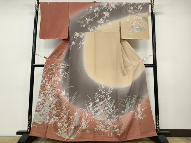 平和屋着物●訪問着　鷺流水草花文　金彩　正絹　逸品　CABD0221ut