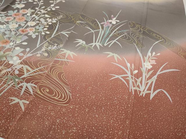 平和屋着物●訪問着　鷺流水草花文　金彩　正絹　逸品　CABD0221ut