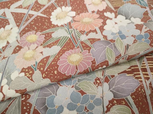 平和屋着物●訪問着　鷺流水草花文　金彩　正絹　逸品　CABD0221ut