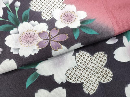 平和屋着物●豪華振袖　刺繍　舞桜文　暈し染め　金彩　正絹　逸品　CABD0223ut