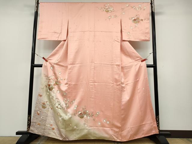 平和屋着物●十日町老舗ブランド　吉澤友禅　吾妻徳穂　訪問着　花籠文　暈し染め　金彩　正絹　逸品　CABD0227ut