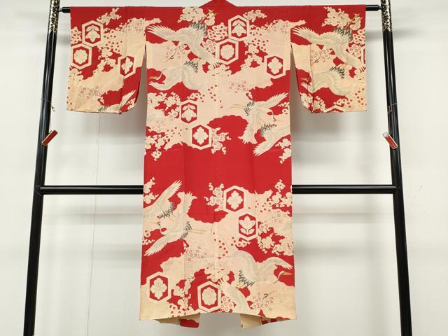 平和屋着物●アンティーク　大正ロマン　長襦袢　袷　飛鶴花文　正絹　逸品　CABD0242ut