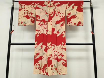 平和屋着物●アンティーク　大正ロマン　長襦袢　袷　飛鶴花文　正絹　逸品　CABD0242ut