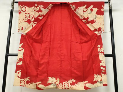 平和屋着物●アンティーク　大正ロマン　長襦袢　袷　飛鶴花文　正絹　逸品　CABD0242ut