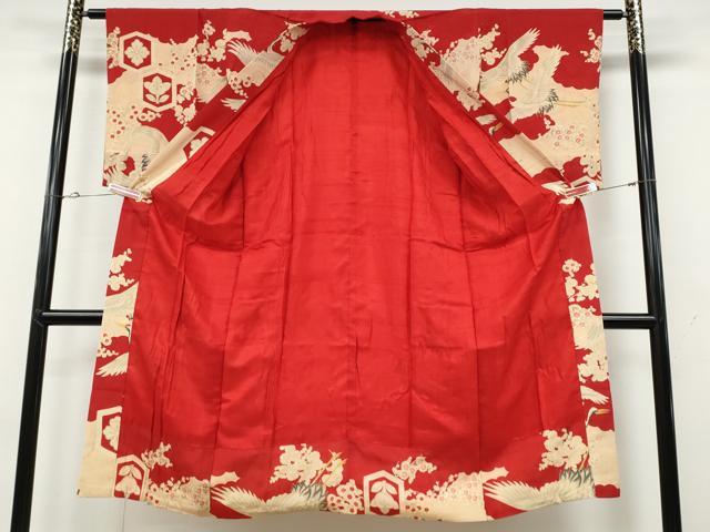 平和屋着物●アンティーク　大正ロマン　長襦袢　袷　飛鶴花文　正絹　逸品　CABD0242ut