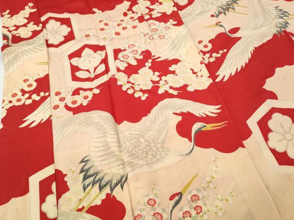 平和屋着物●アンティーク　大正ロマン　長襦袢　袷　飛鶴花文　正絹　逸品　CABD0242ut