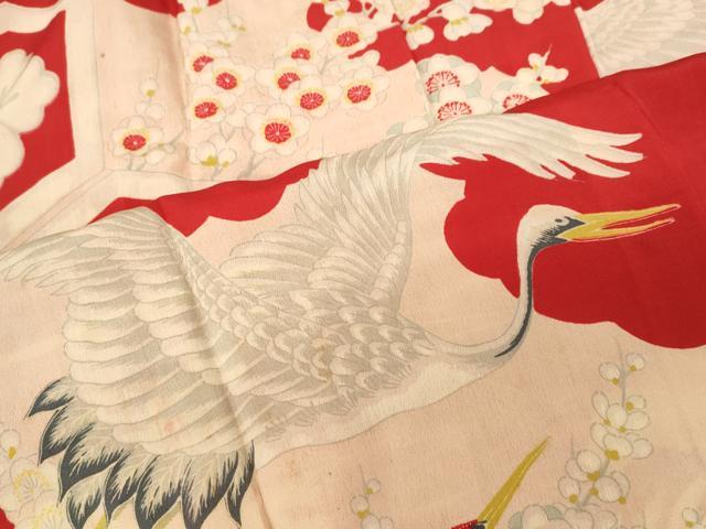 平和屋着物●アンティーク　大正ロマン　長襦袢　袷　飛鶴花文　正絹　逸品　CABD0242ut