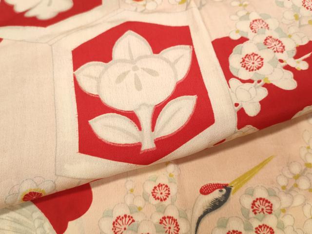 平和屋着物●アンティーク　大正ロマン　長襦袢　袷　飛鶴花文　正絹　逸品　CABD0242ut