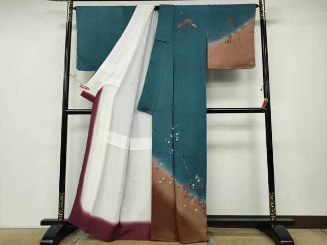 平和屋着物●訪問着　枝花文　暈し染め　金彩　正絹　逸品　未使用　CABD0243ut