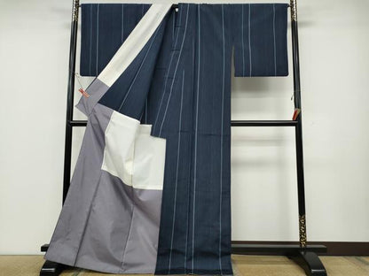 平和屋着物●本場縞大島紬　縞　ロング丈　正絹　逸品　CABD0244ut