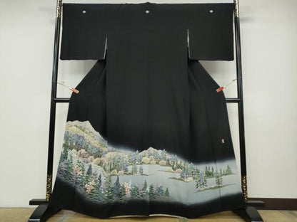 平和屋着物●十日町友禅作家　岡村蒼風　黒留袖　渡橋樹林文　暈し染め　さが美扱い　正絹　逸品　CABD0246ut