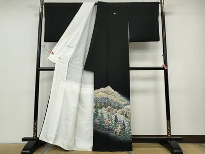 平和屋着物●十日町友禅作家　岡村蒼風　黒留袖　渡橋樹林文　暈し染め　さが美扱い　正絹　逸品　CABD0246ut