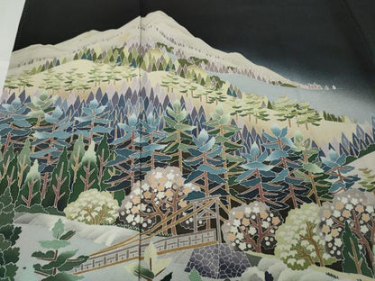 平和屋着物●十日町友禅作家　岡村蒼風　黒留袖　渡橋樹林文　暈し染め　さが美扱い　正絹　逸品　CABD0246ut
