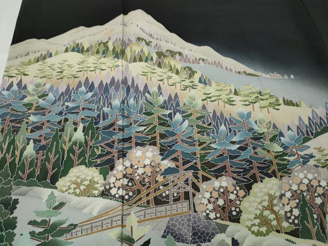 平和屋着物●十日町友禅作家　岡村蒼風　黒留袖　渡橋樹林文　暈し染め　さが美扱い　正絹　逸品　CABD0246ut