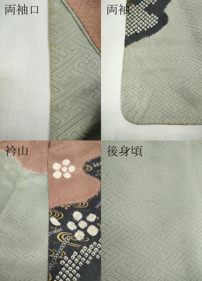 平和屋着物●訪問着　絞り　流水草花文　金彩　正絹　逸品　CABD0247ut