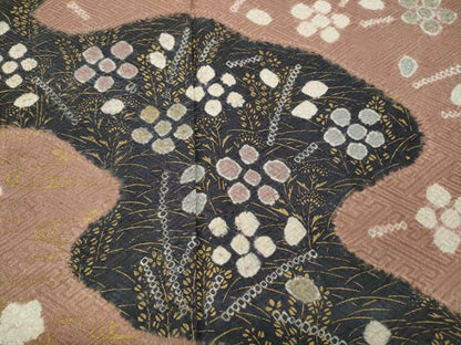 平和屋着物●訪問着　絞り　流水草花文　金彩　正絹　逸品　CABD0247ut